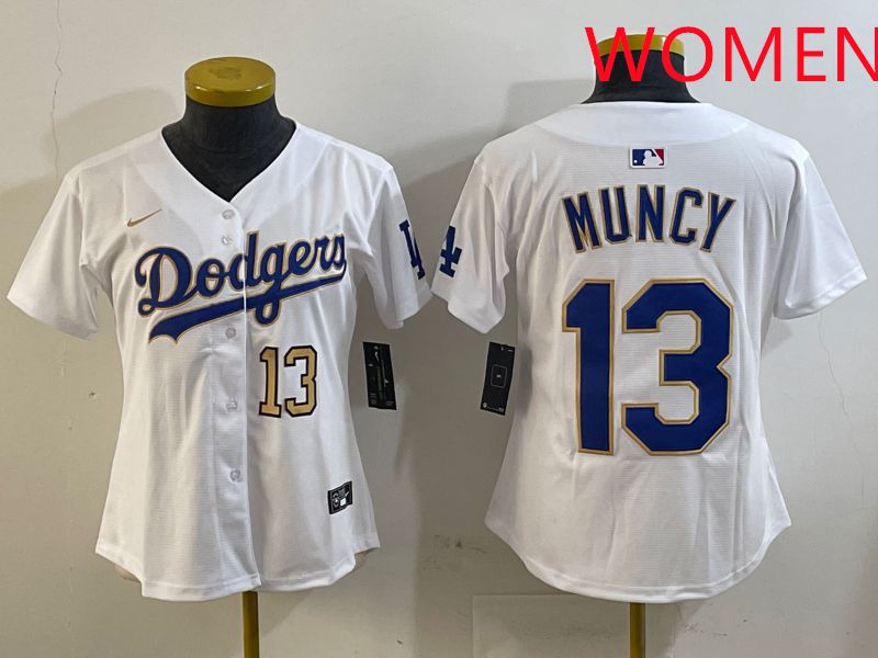 Women Los Angeles Dodgers #13 Muncy White Gold Game 2025 Nike MLB Jersey style 10->seattle mariners->MLB Jersey